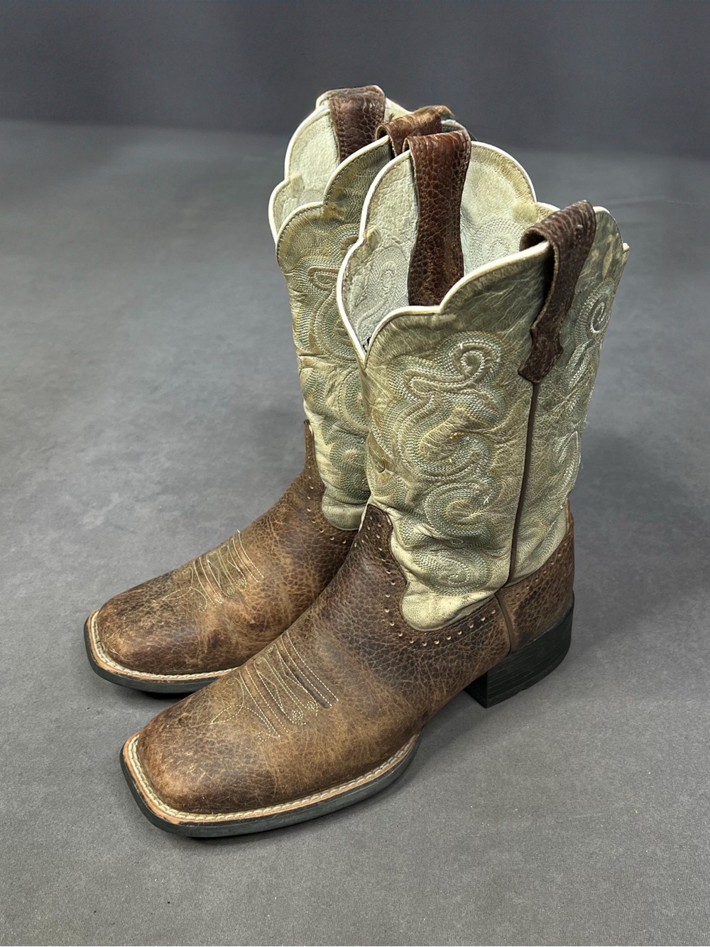 Ariat Brown Leather Embroidered Shaft Western Boots